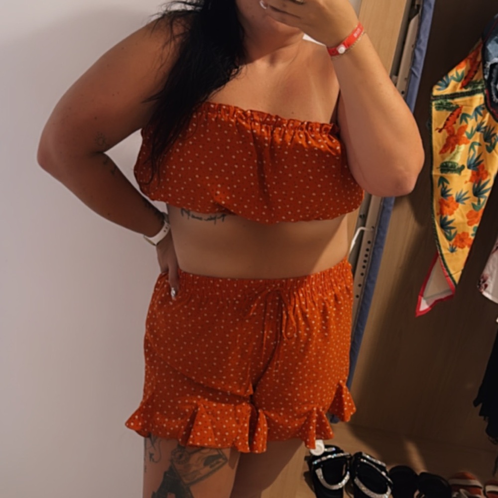 Orange Floral Polka Dot Two-Piece Set